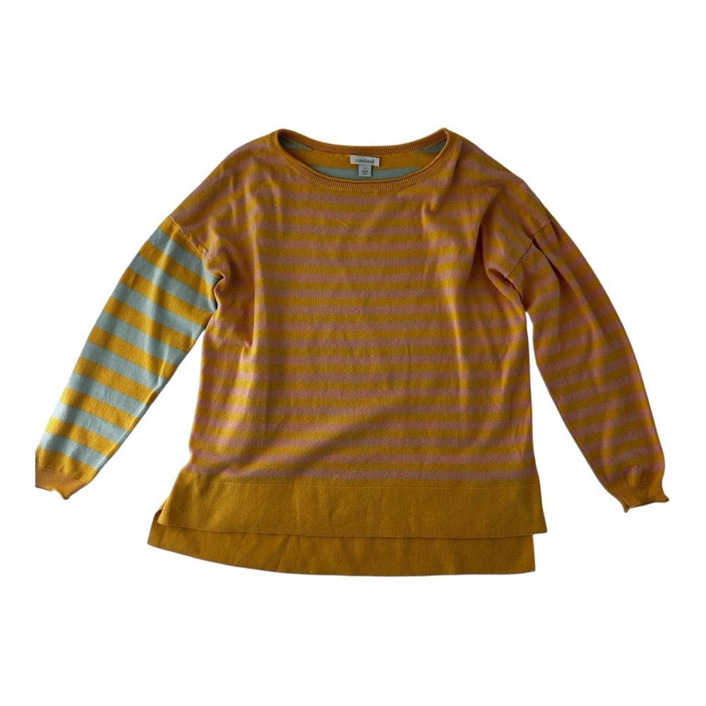 Sundance Striped Scoopneck Sweater in Mustard, Pink & Light Blue